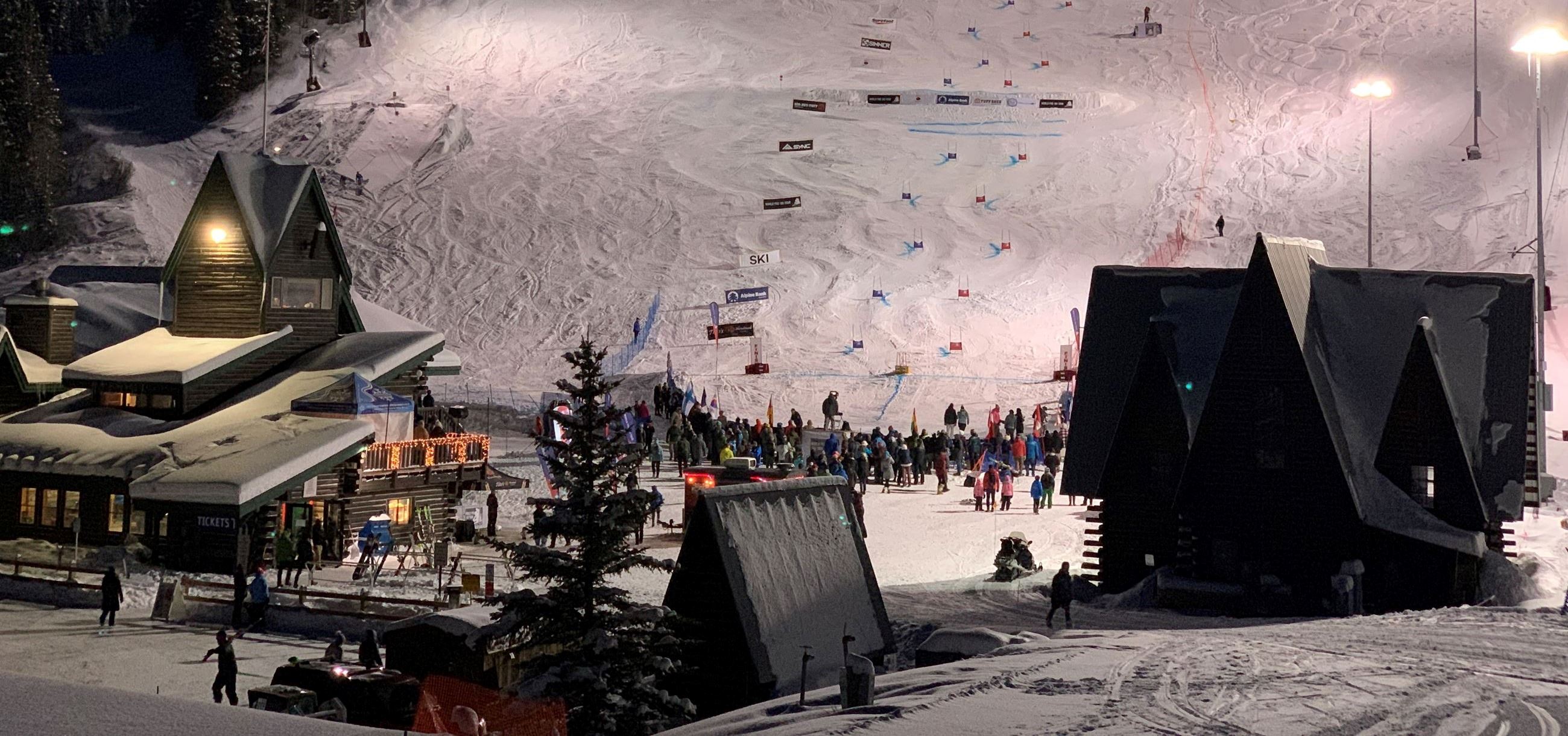 Howelsen Hill base area and lodge during night skiing