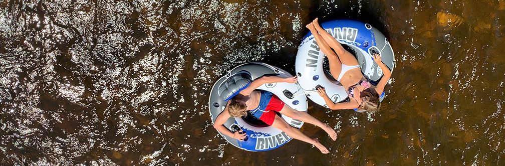 Aerial view of rafters on the river