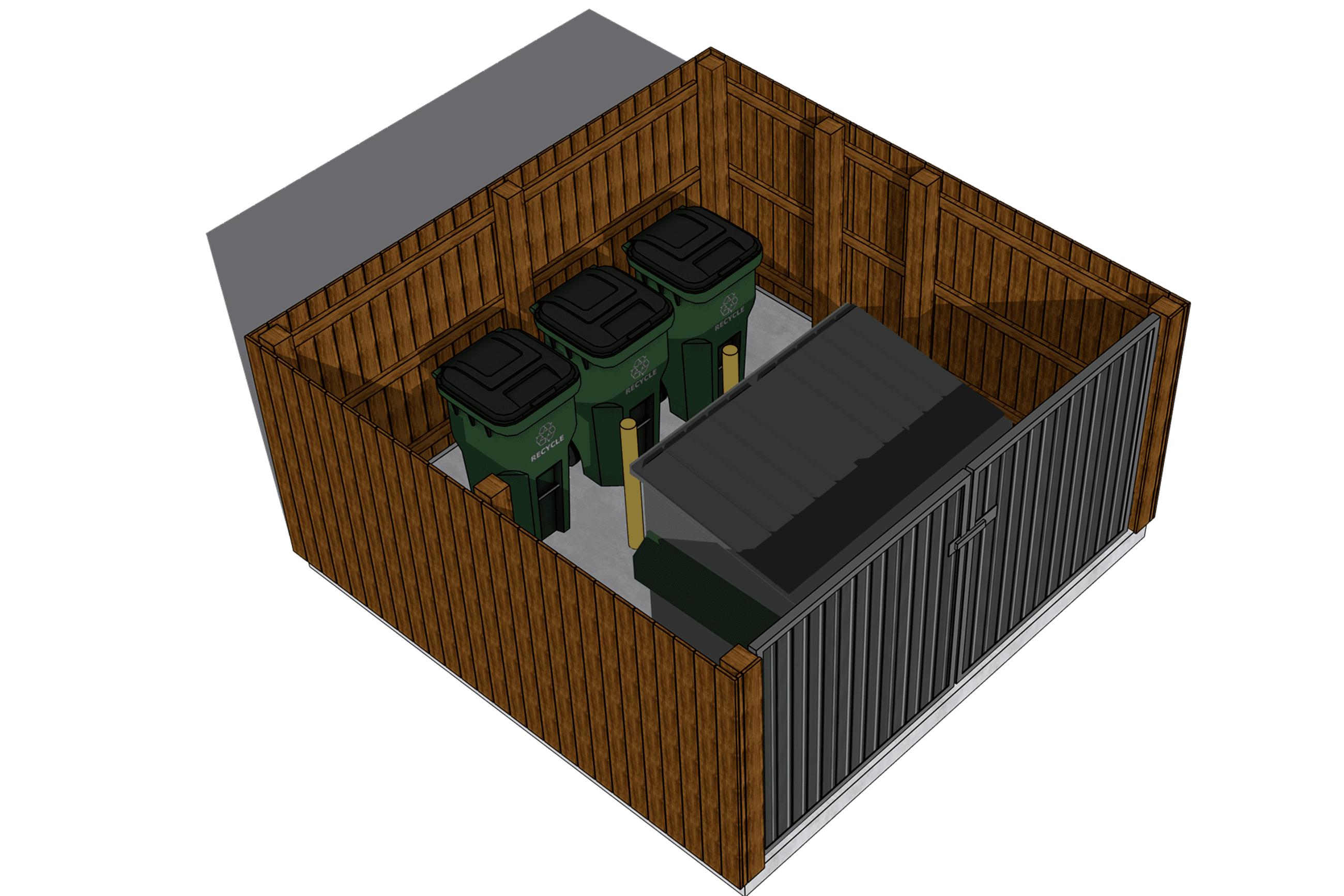 Three sided fence, no roof, single dumpster_large