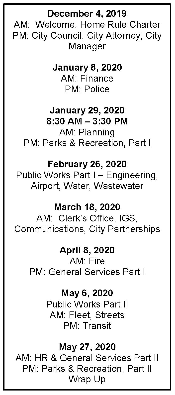 City 101 2020 Schedule